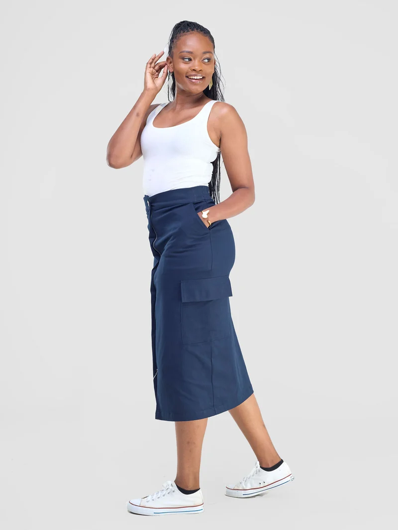 Safari by Vivo Kamari Front Slit Midi Skirt - Navy