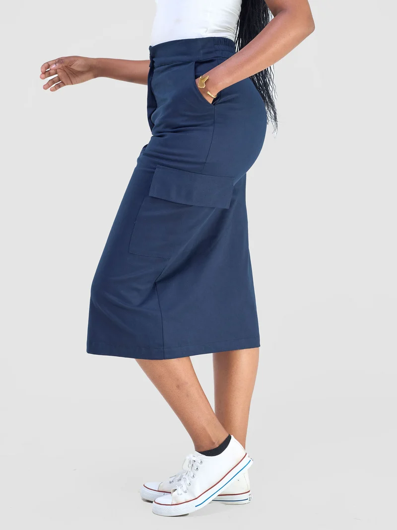 Safari by Vivo Kamari Front Slit Midi Skirt - Navy