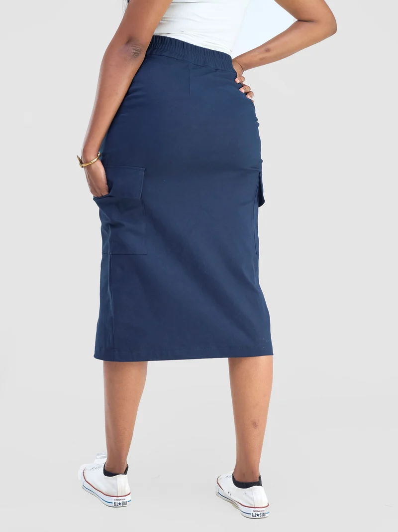 Safari by Vivo Kamari Front Slit Midi Skirt - Navy