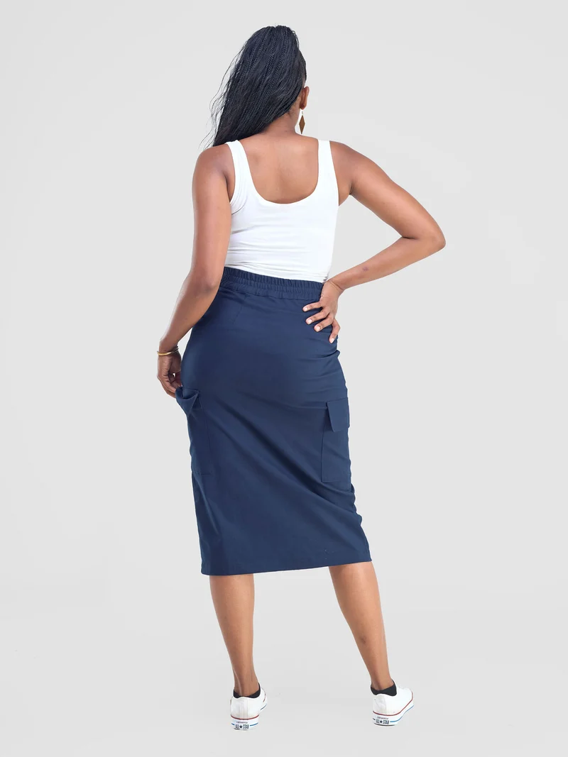 Safari by Vivo Kamari Front Slit Midi Skirt - Navy