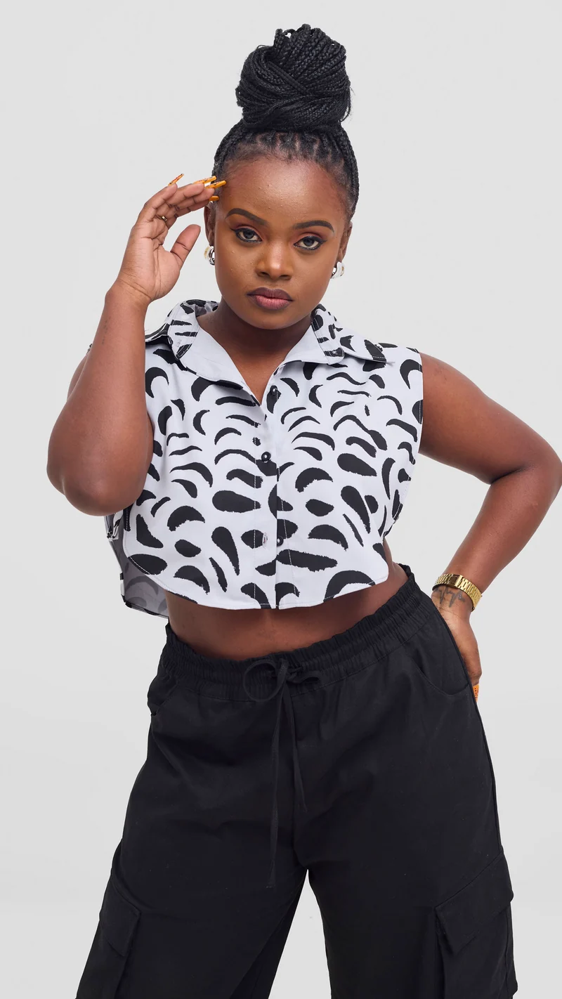 Shiv & Shikie X Safari Faux Collar Printed Shirt - Grey/Black Ezi Print
