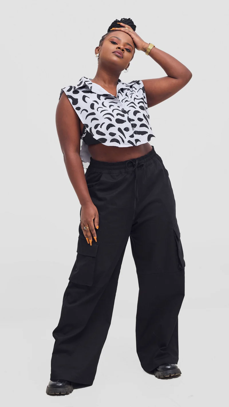 Shiv & Shikie X Safari Faux Collar Printed Shirt - Grey/Black Ezi Print