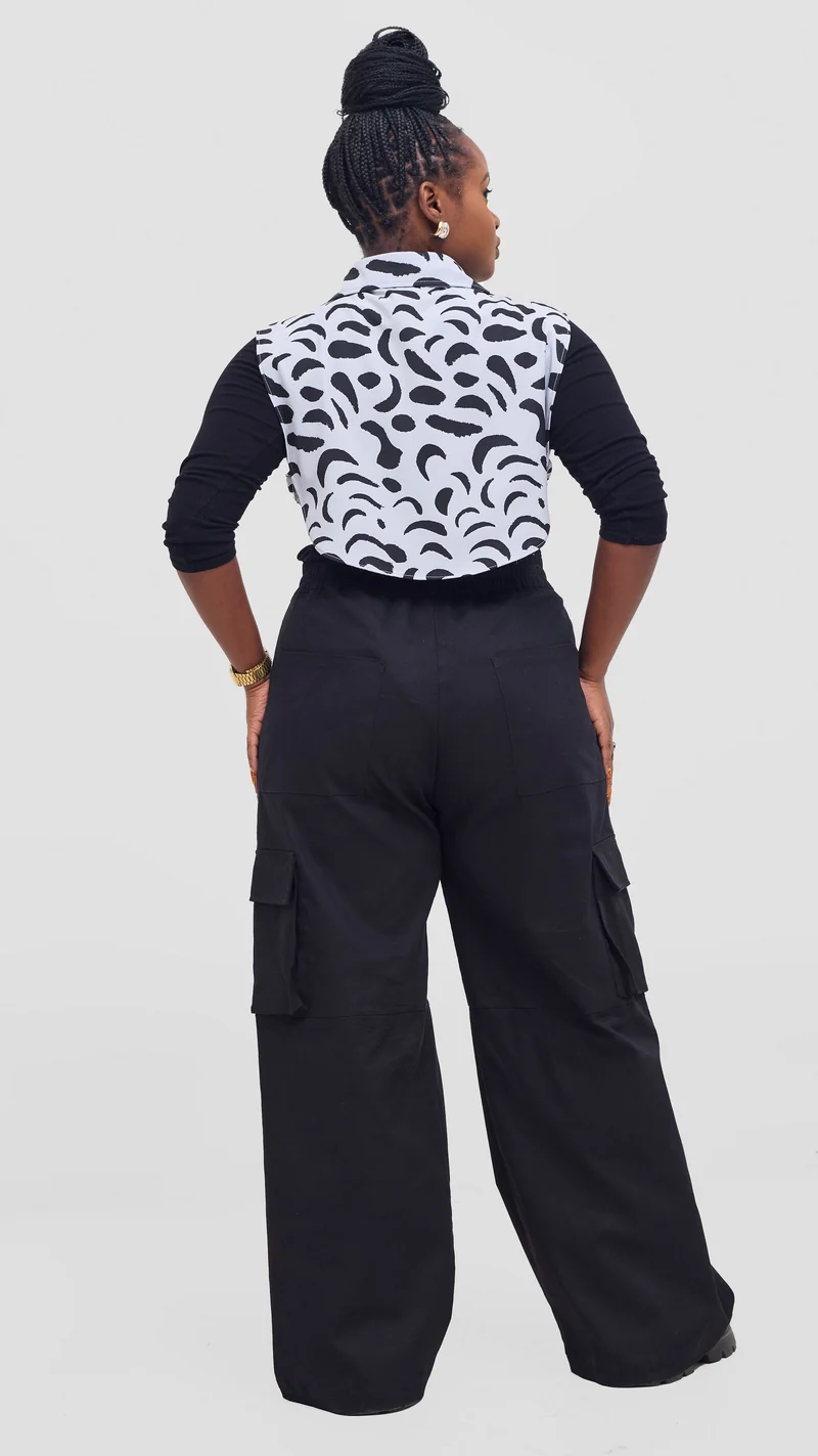 Shiv & Shikie X Safari Faux Collar Printed Shirt - Grey/Black Ezi Print