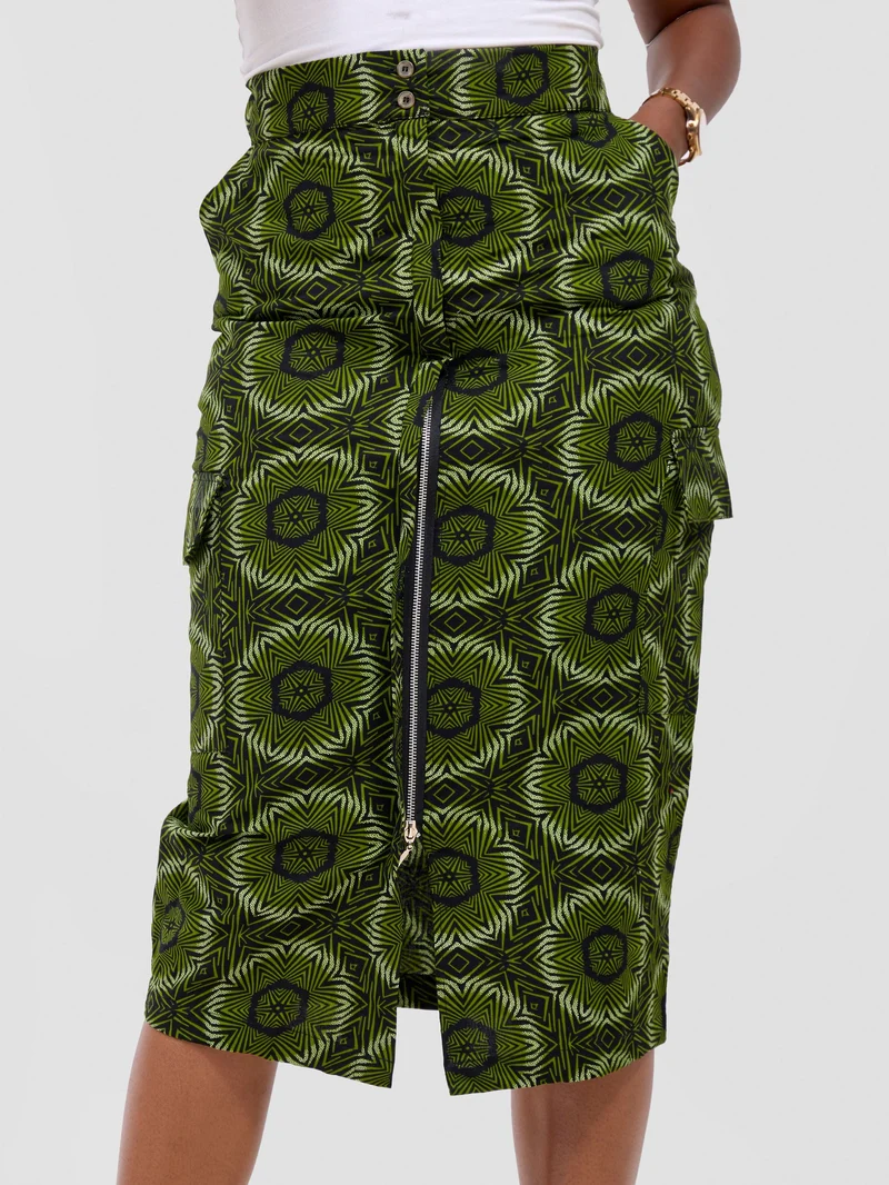 Safari Savannah Front Slit Midi Skirt - Ashai Print