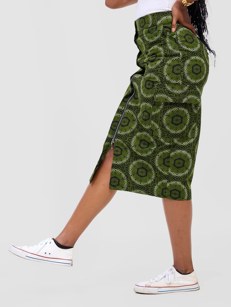 Safari Savannah Front Slit Midi Skirt - Ashai Print