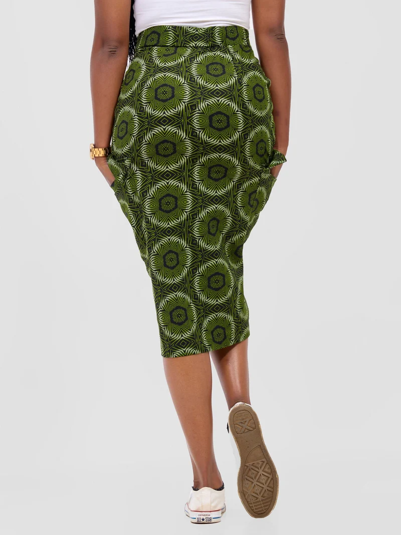 Safari Savannah Front Slit Midi Skirt - Ashai Print