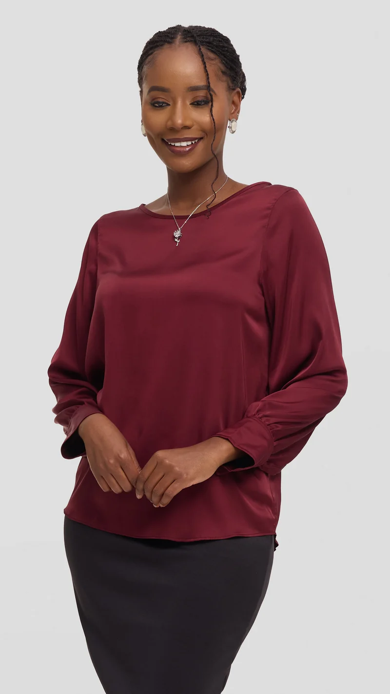 Vivo Tatili Bishop Long Sleeve Top in Satin - Mulberry