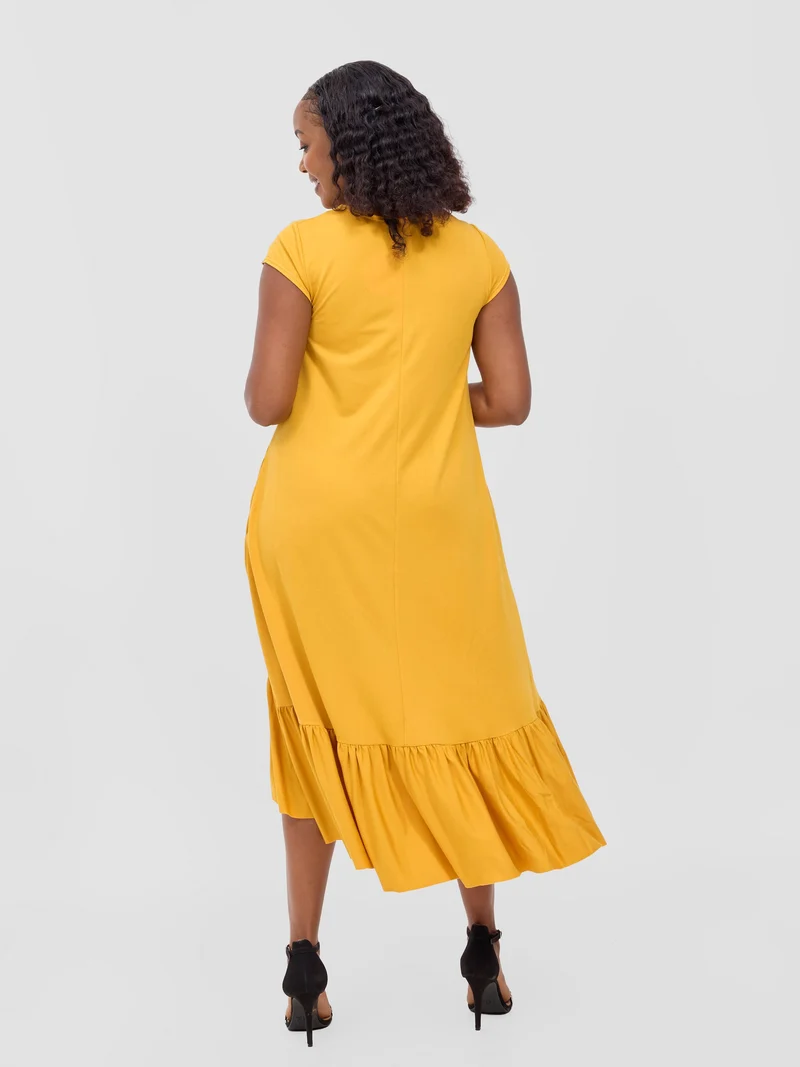 Vivo Lindi High Low Dress In Ponte - Mustard