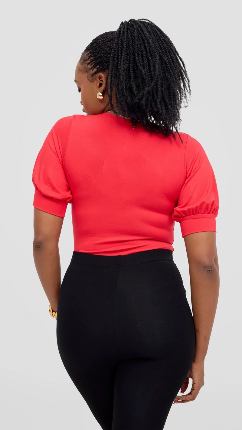Vivo Tana Puff Sleeve Bodysuit In Jersey - Red