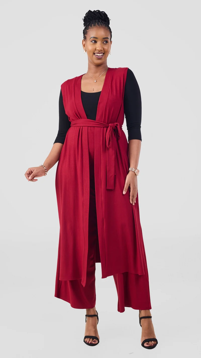 Vivo Chela Sleeveless Waterfall in Jersey - Dark Red