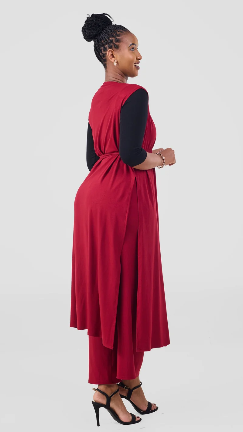 Vivo Chela Sleeveless Waterfall in Jersey - Dark Red