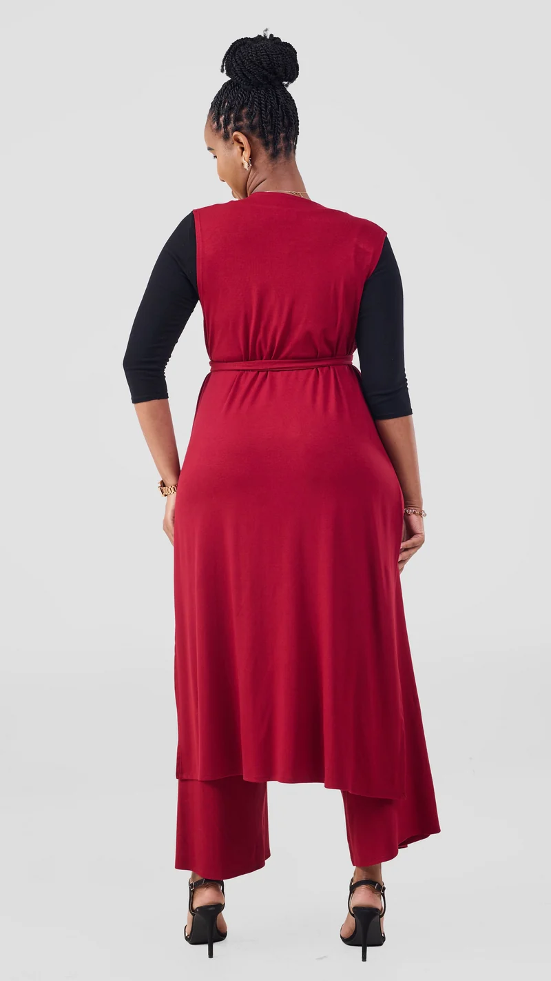 Vivo Chela Sleeveless Waterfall in Jersey - Dark Red
