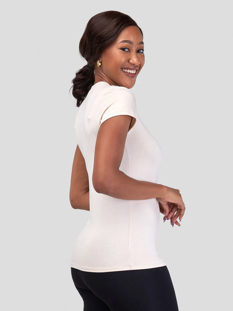 Vivo Basic V-neck Cap Sleeve Top - Buttermilk