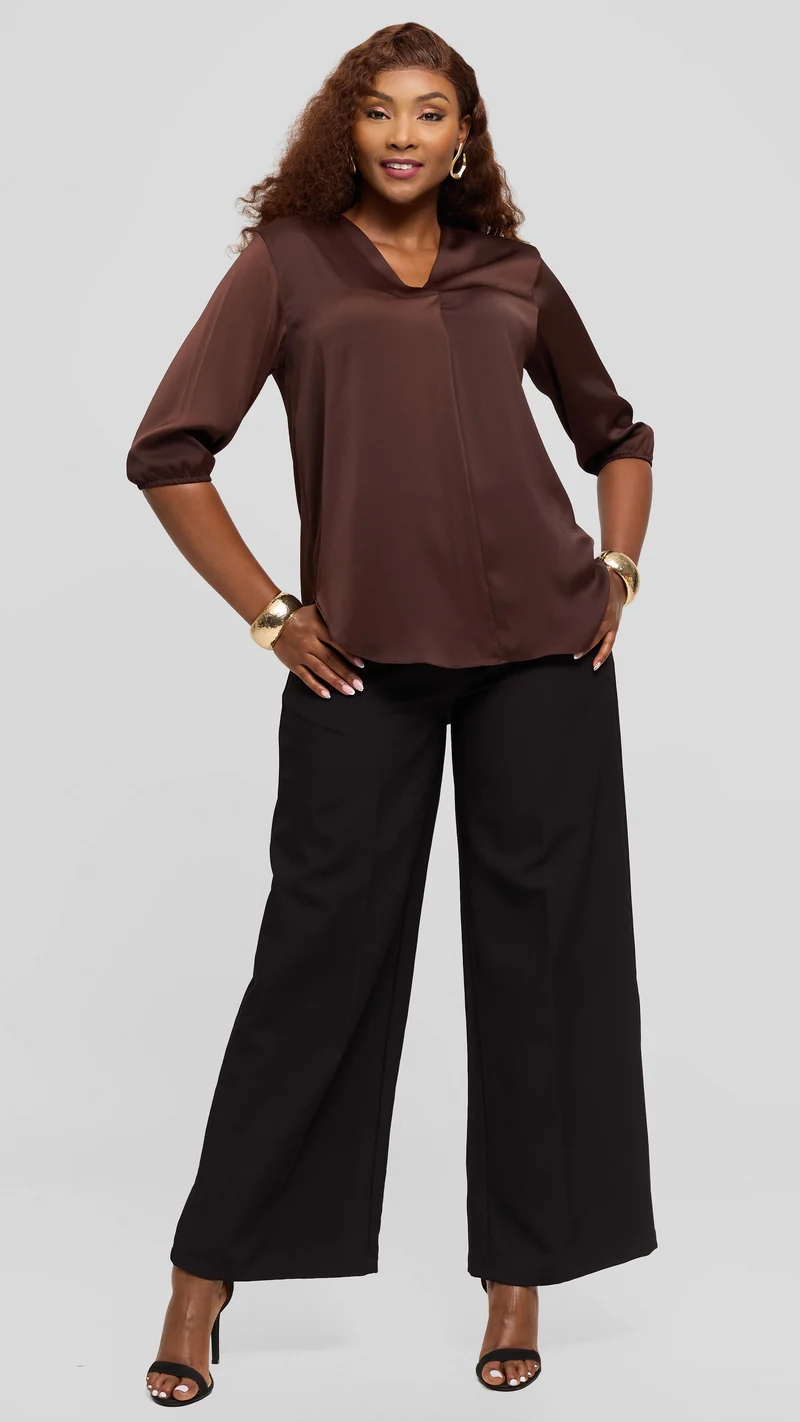 Vivo Dua Shirt in Textured Satin - Dark Brown