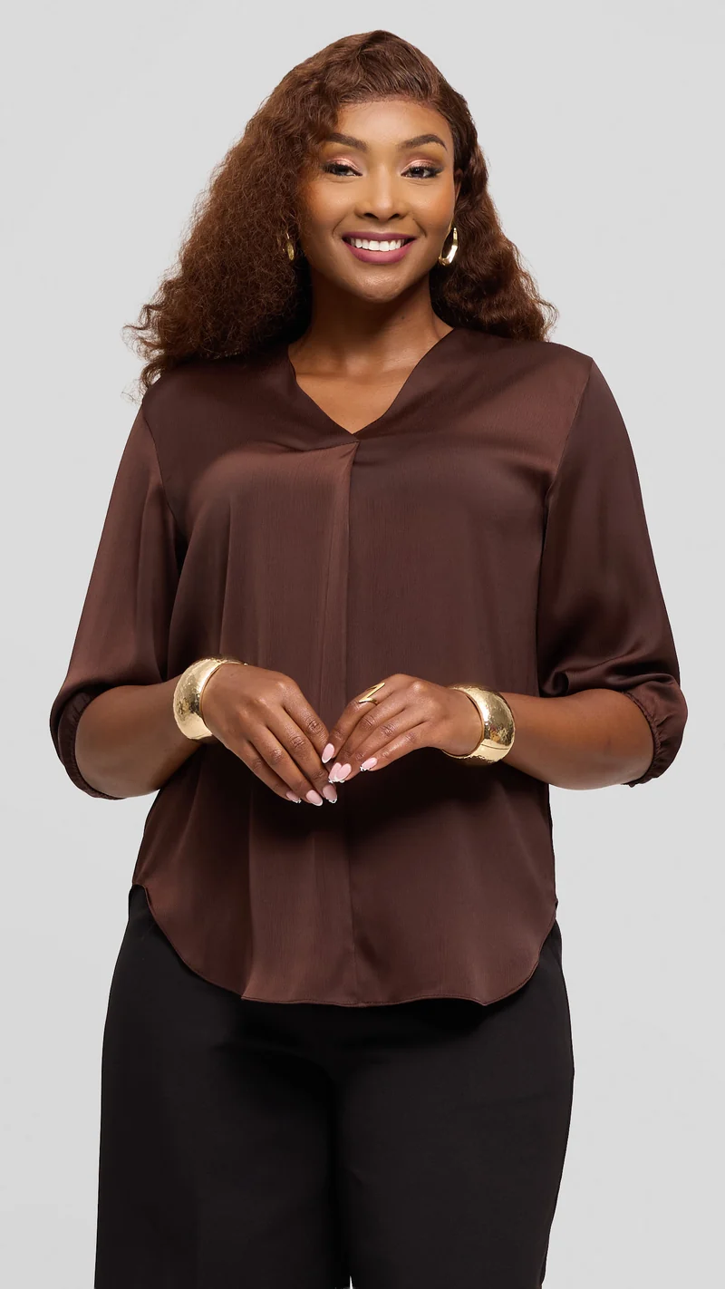 Vivo Dua Shirt in Textured Satin - Dark Brown