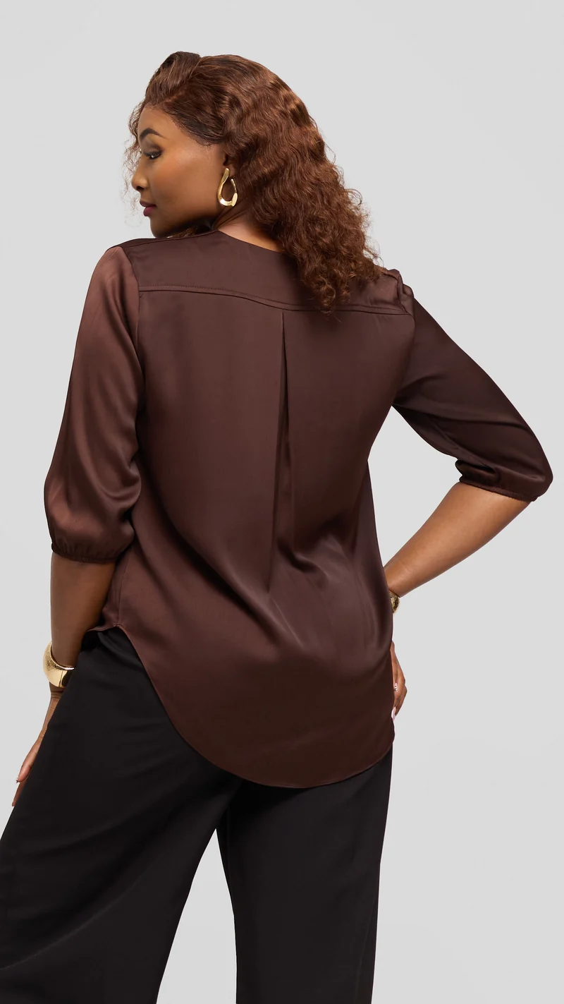 Vivo Dua Shirt in Textured Satin - Dark Brown