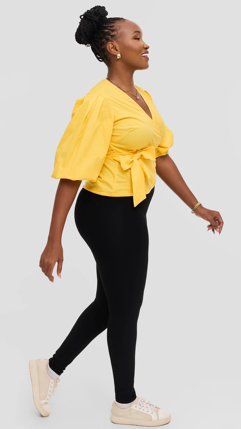 Vivo 3/4 Sleeve Wrap Top in Cotton - Yellow