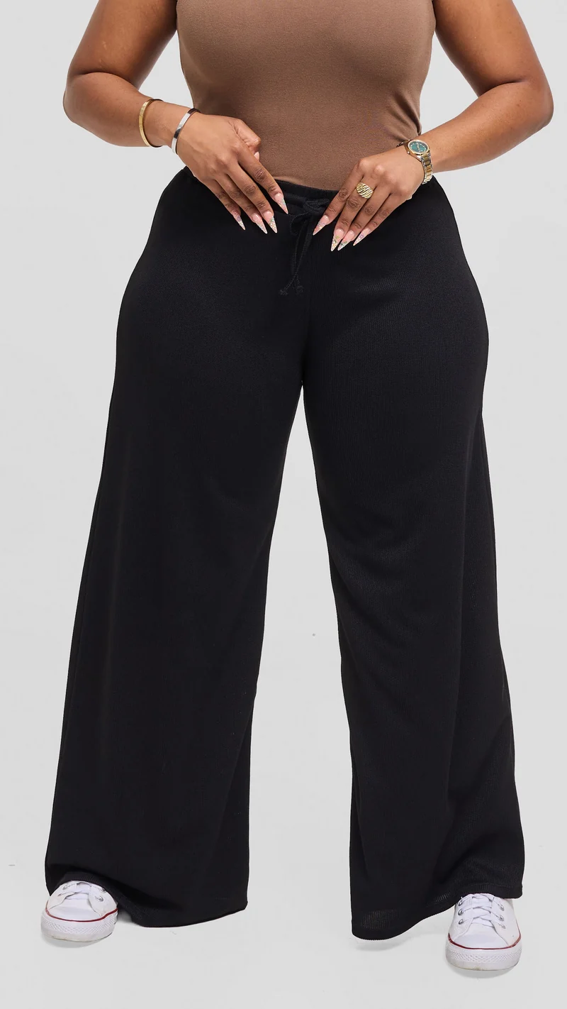 Vivo Ria Drawstring Pants in Stretch Rib - Black