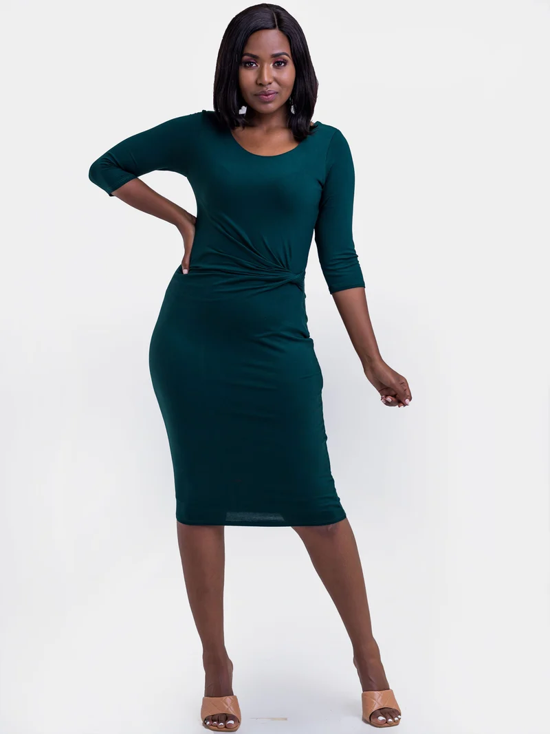 Vivo Everyday Side Twist Bodycon in Jersey - Dark Green