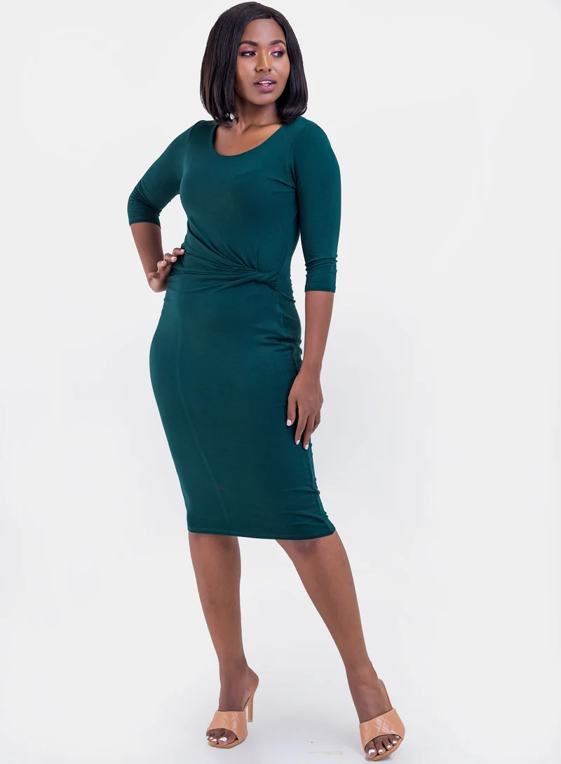 Vivo Everyday Side Twist Bodycon in Jersey - Dark Green