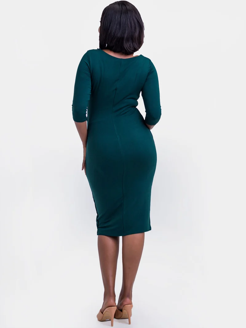 Vivo Everyday Side Twist Bodycon in Jersey - Dark Green