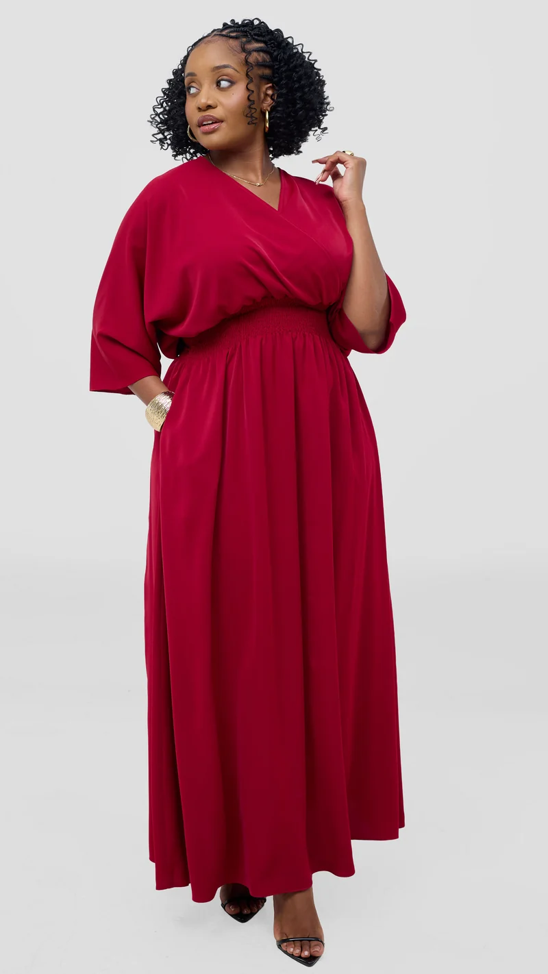 Vivo Iyana Shirred waist Maxi Dress - Maroon