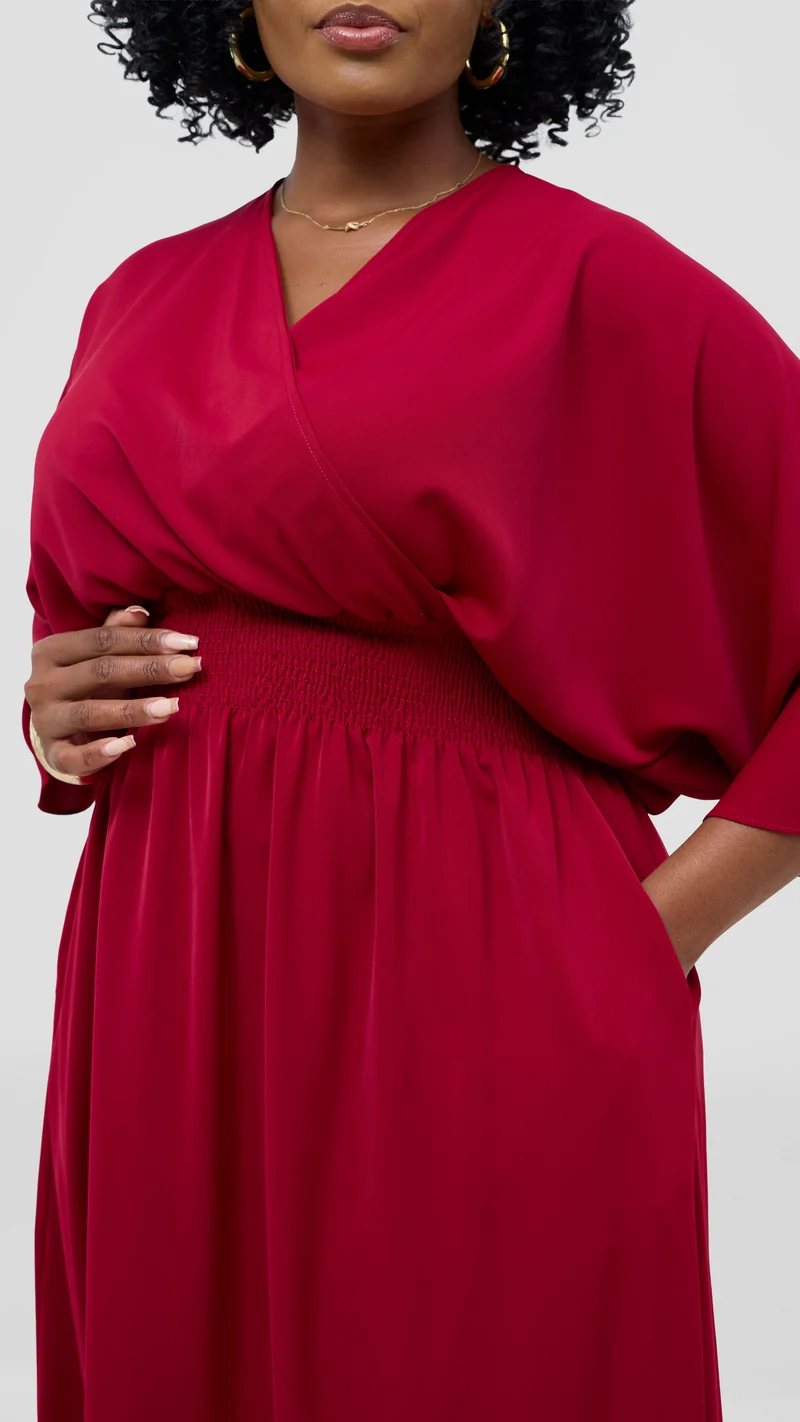 Vivo Iyana Shirred waist Maxi Dress - Maroon