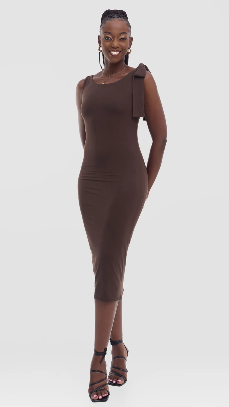 Vivo Studio Double Layered Tie Bodycon in Jersey - Chocolate