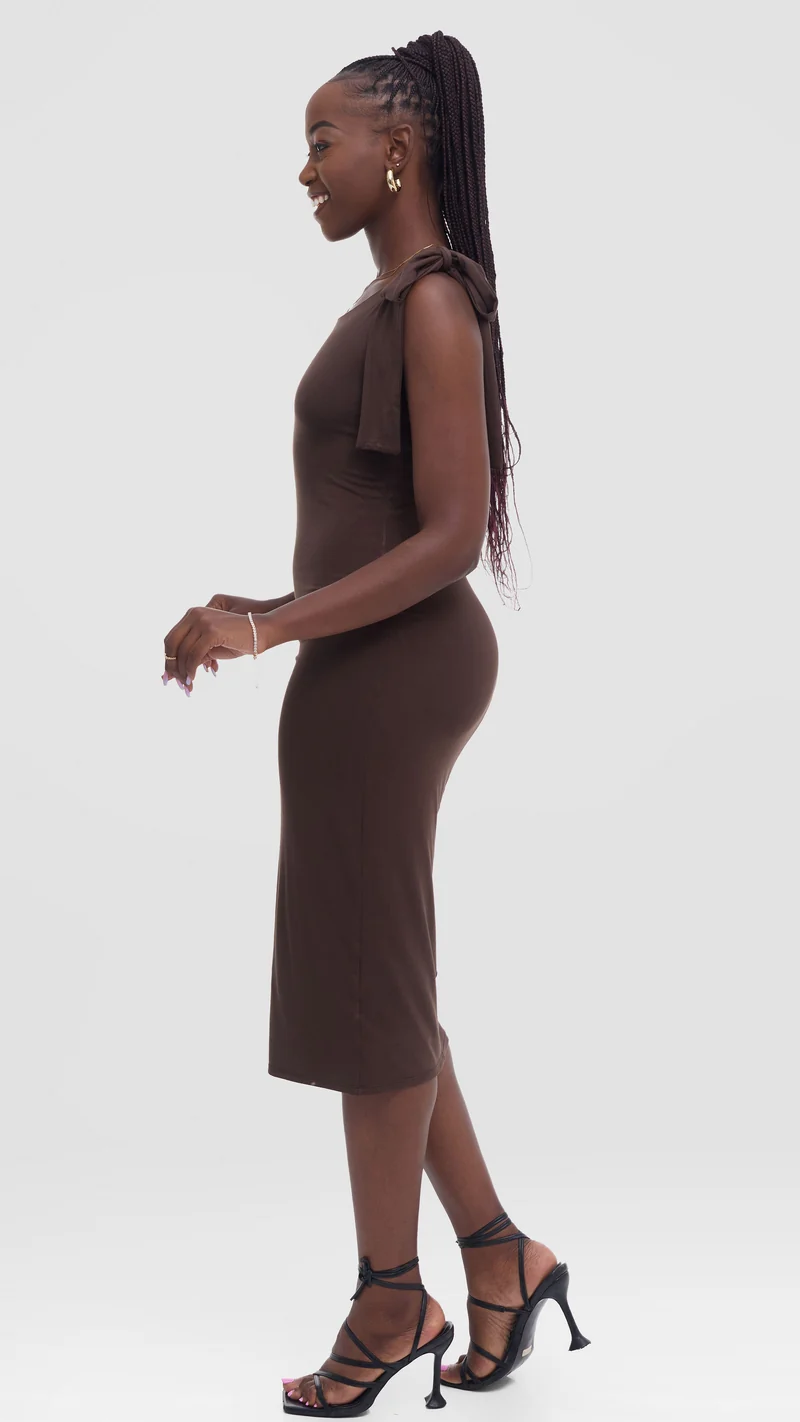 Vivo Studio Double Layered Tie Bodycon in Jersey - Chocolate