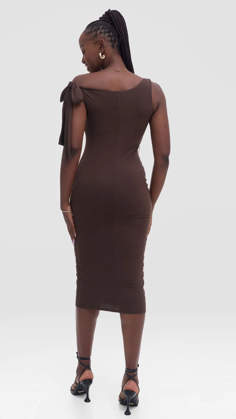Vivo Studio Double Layered Tie Bodycon in Jersey - Chocolate