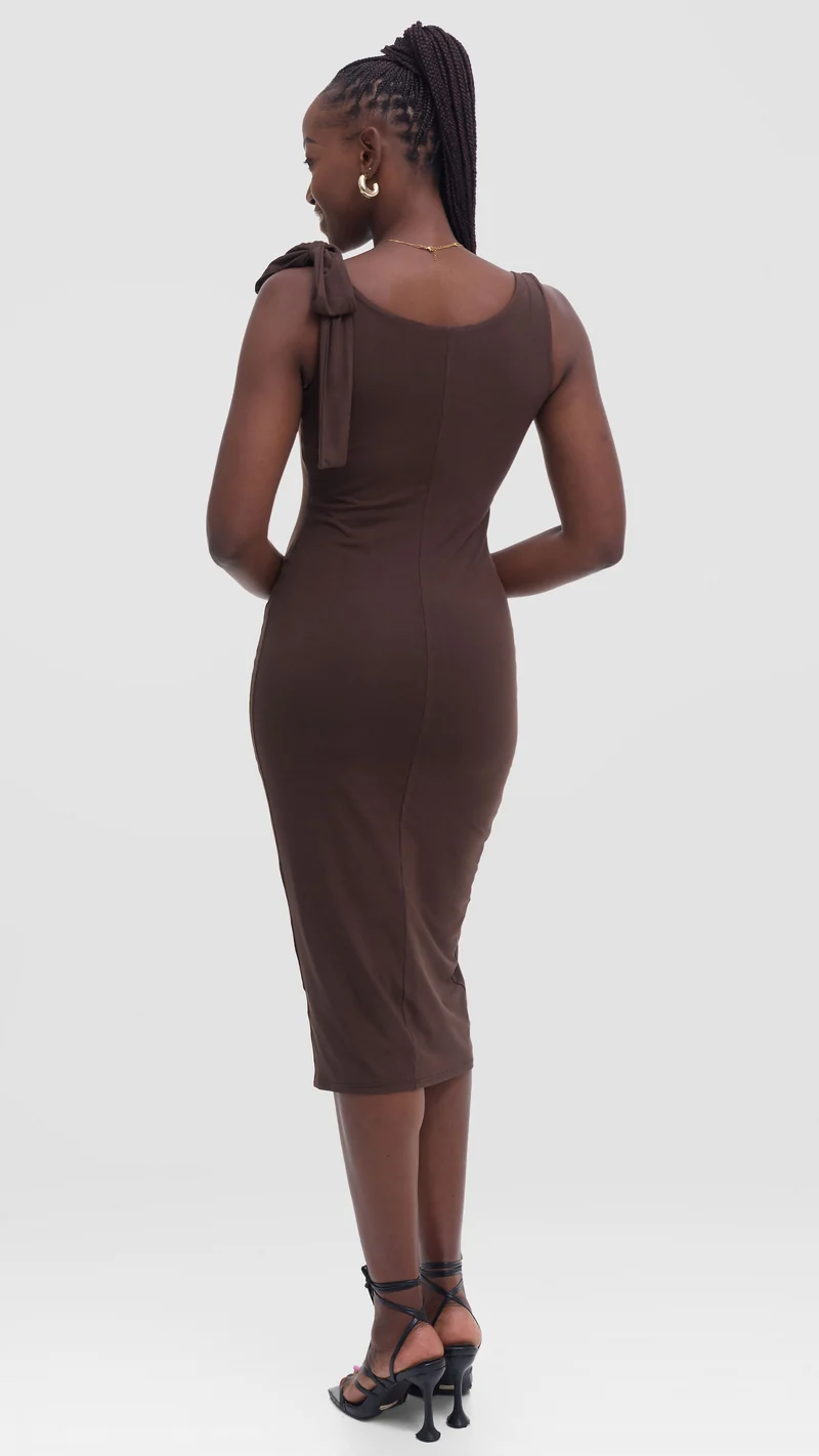 Vivo Studio Double Layered Tie Bodycon in Jersey - Chocolate
