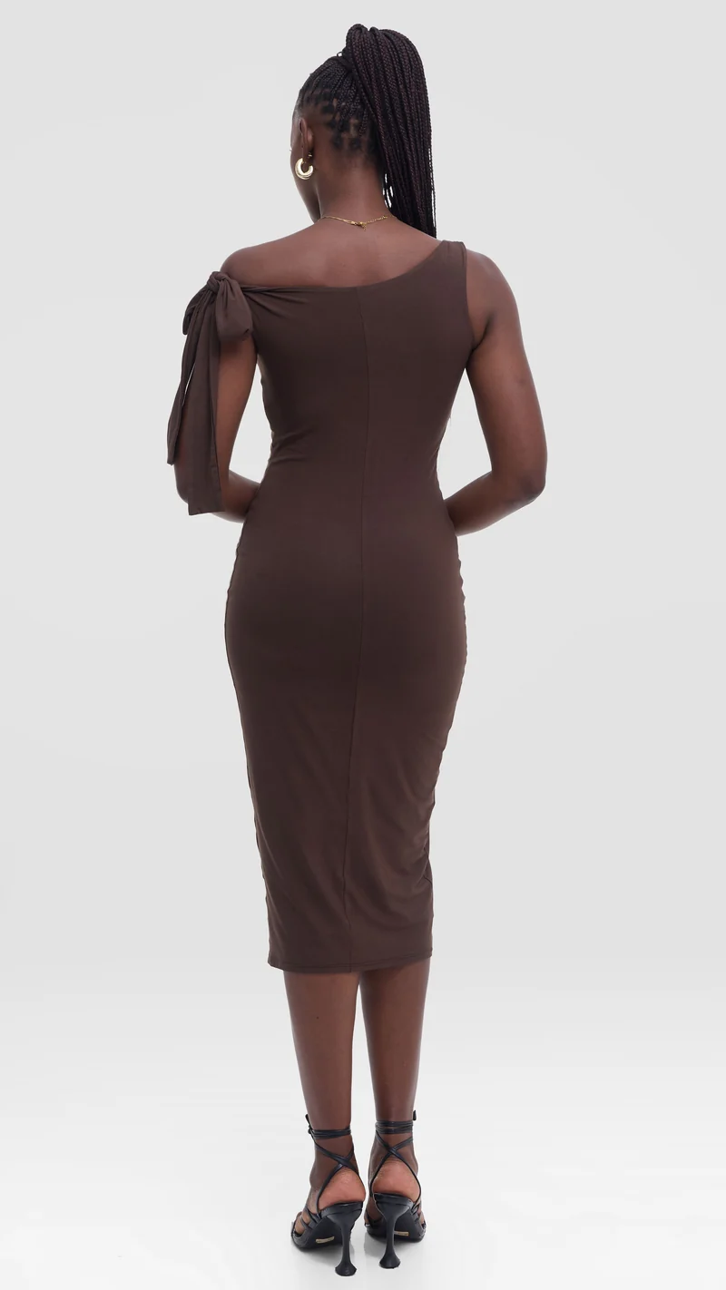 Vivo Studio Double Layered Tie Bodycon in Jersey - Chocolate