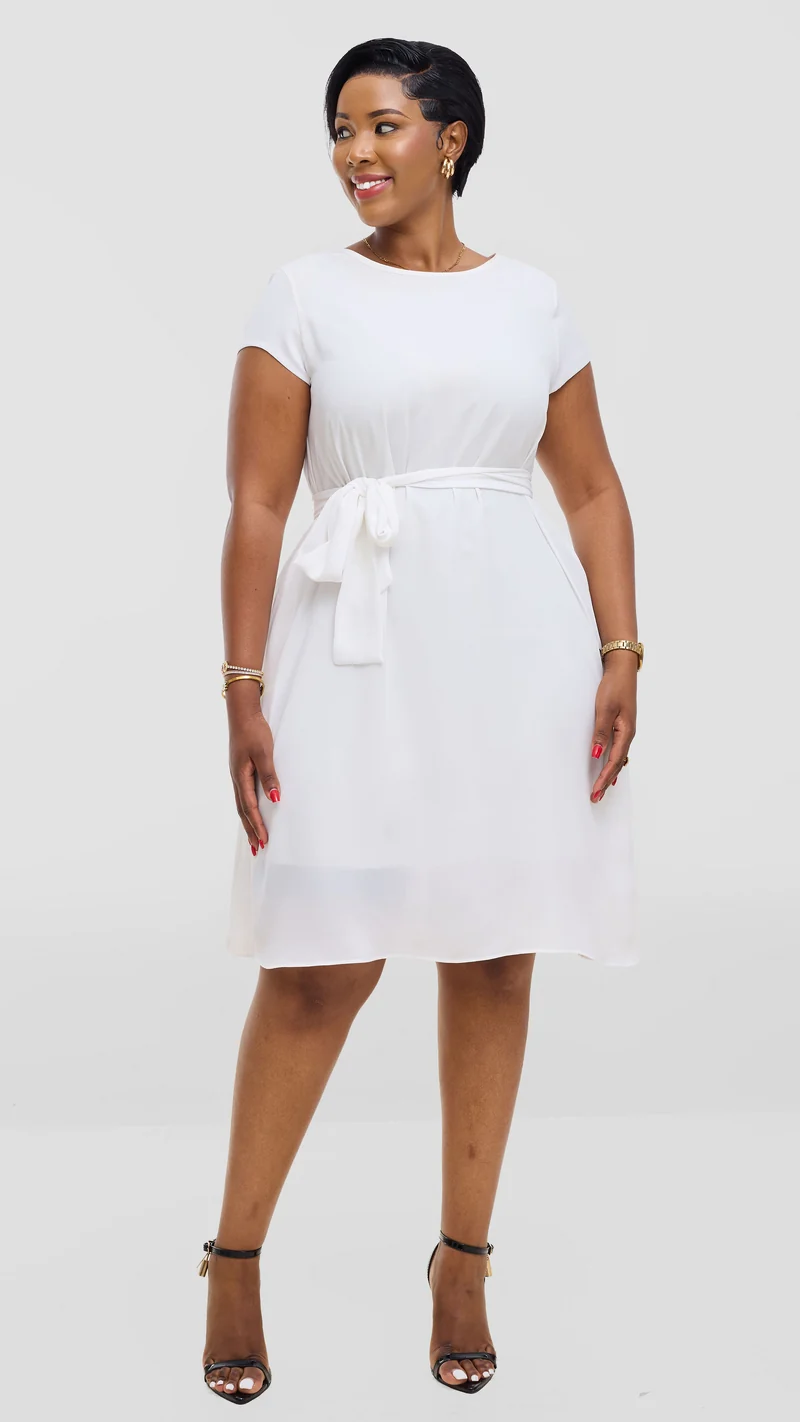 Vivo Basic Knee Length Dress In Chiffon - Off White
