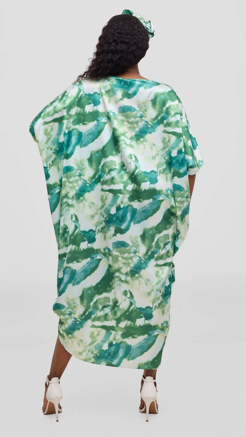 Vivo Liora Side Drawstring Kaftan Dress - Mint Green Print