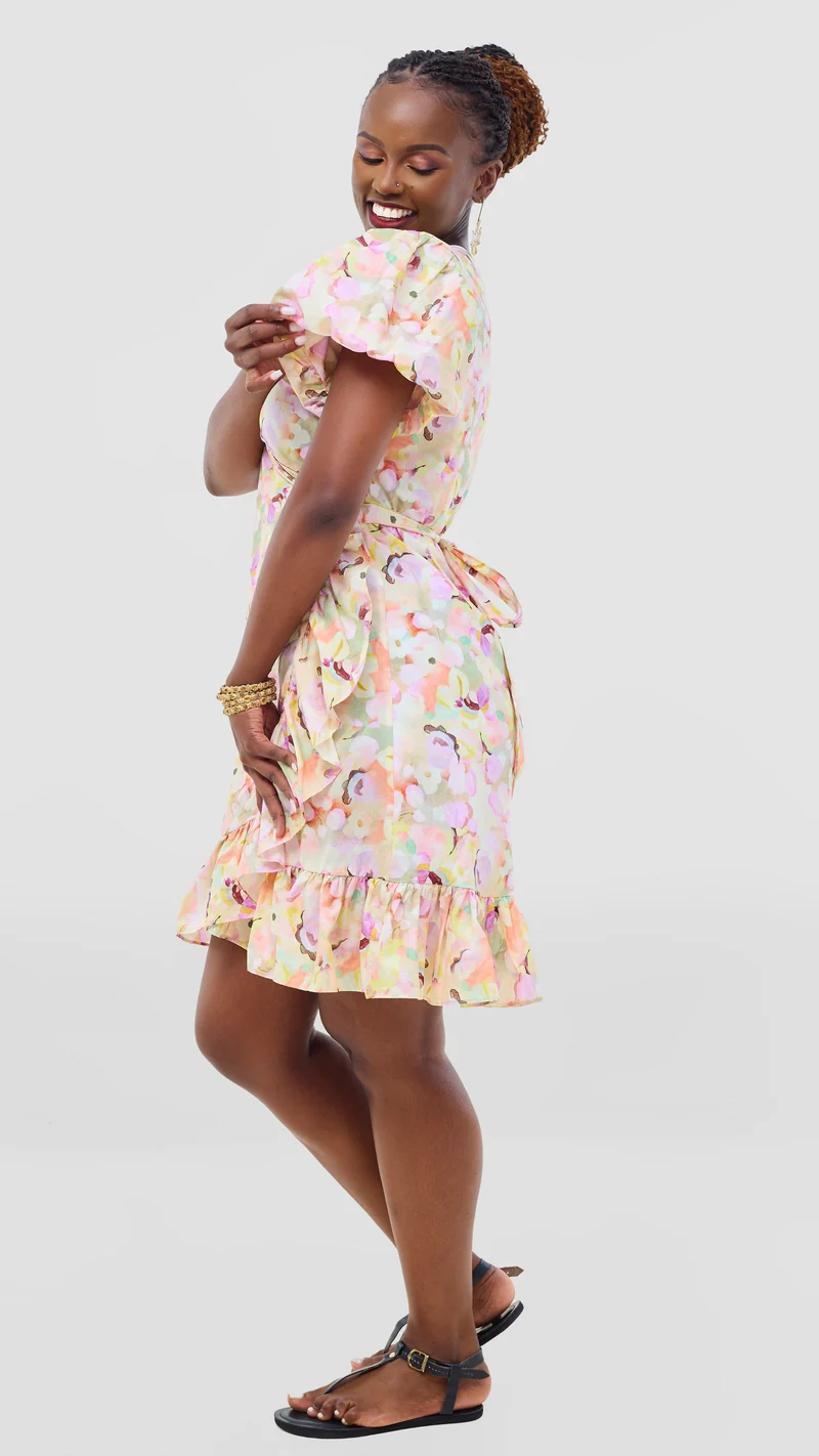 Safari by Vivo Cotton Wrap Dress - Olive / Peach Print