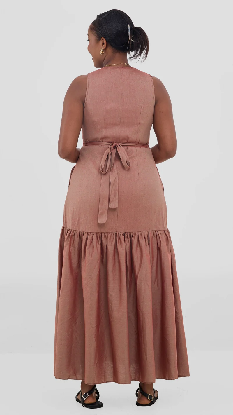 Safari Solana Wrap Dress - Rust Brown