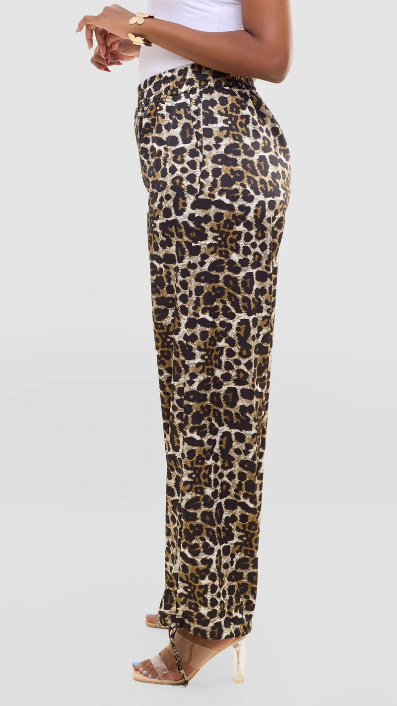 Vivo Liora Drawstring Pants In Satin - Dark Olive / Black Print