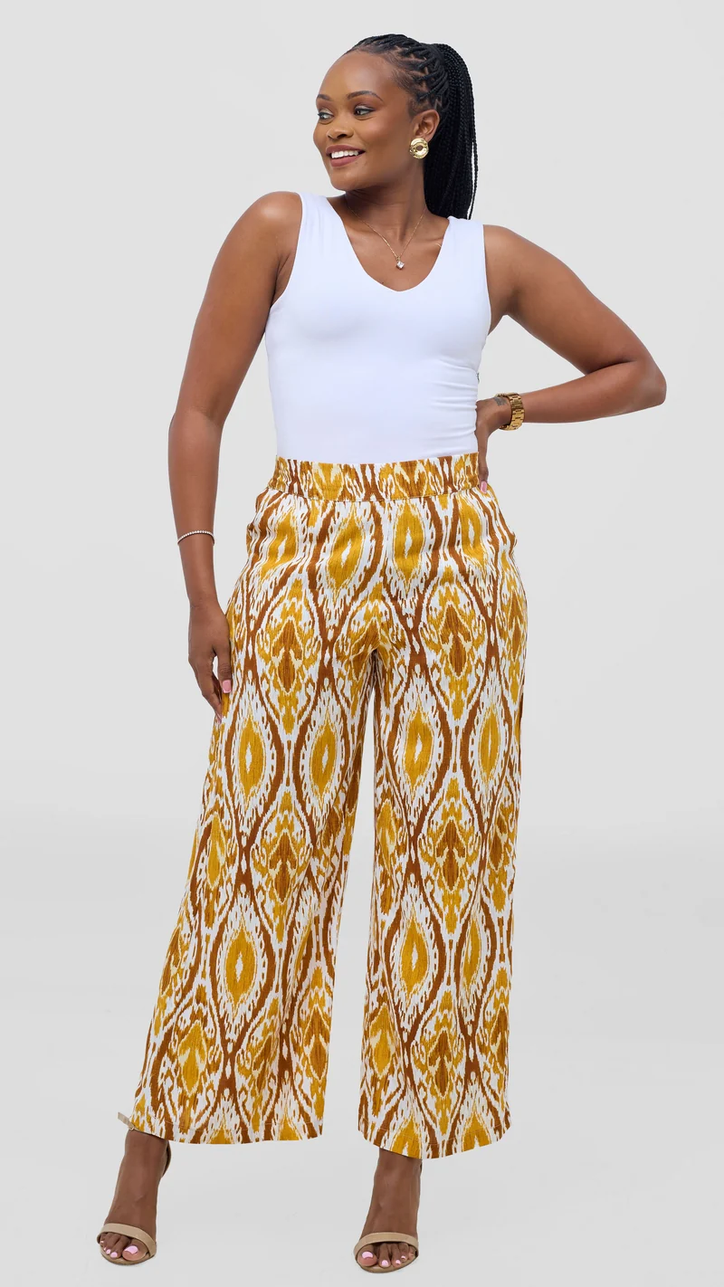 Vivo Samira Pants - Mustard / Brown Print