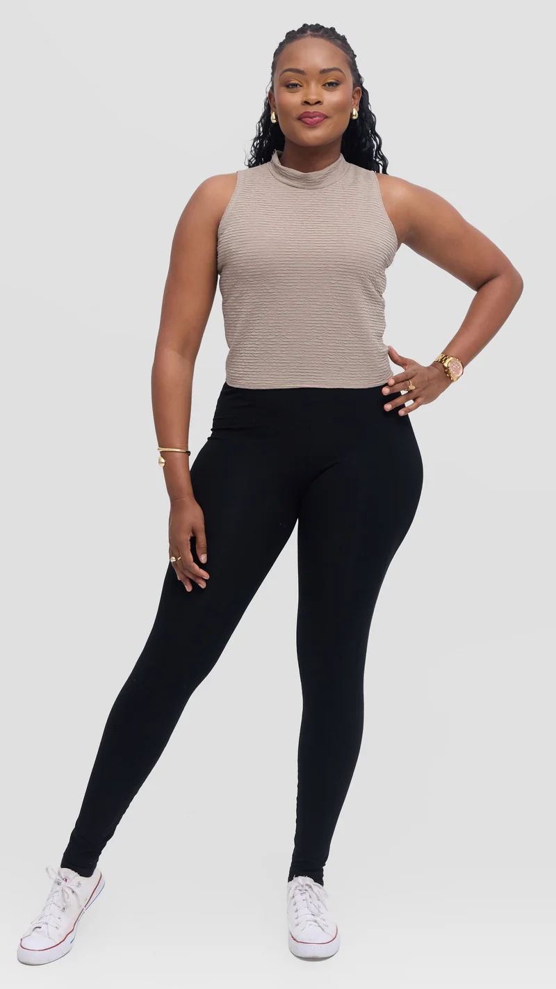 Vivo Kaisa Mock Neck Sleeveless Top - Taupe Hill Texture
