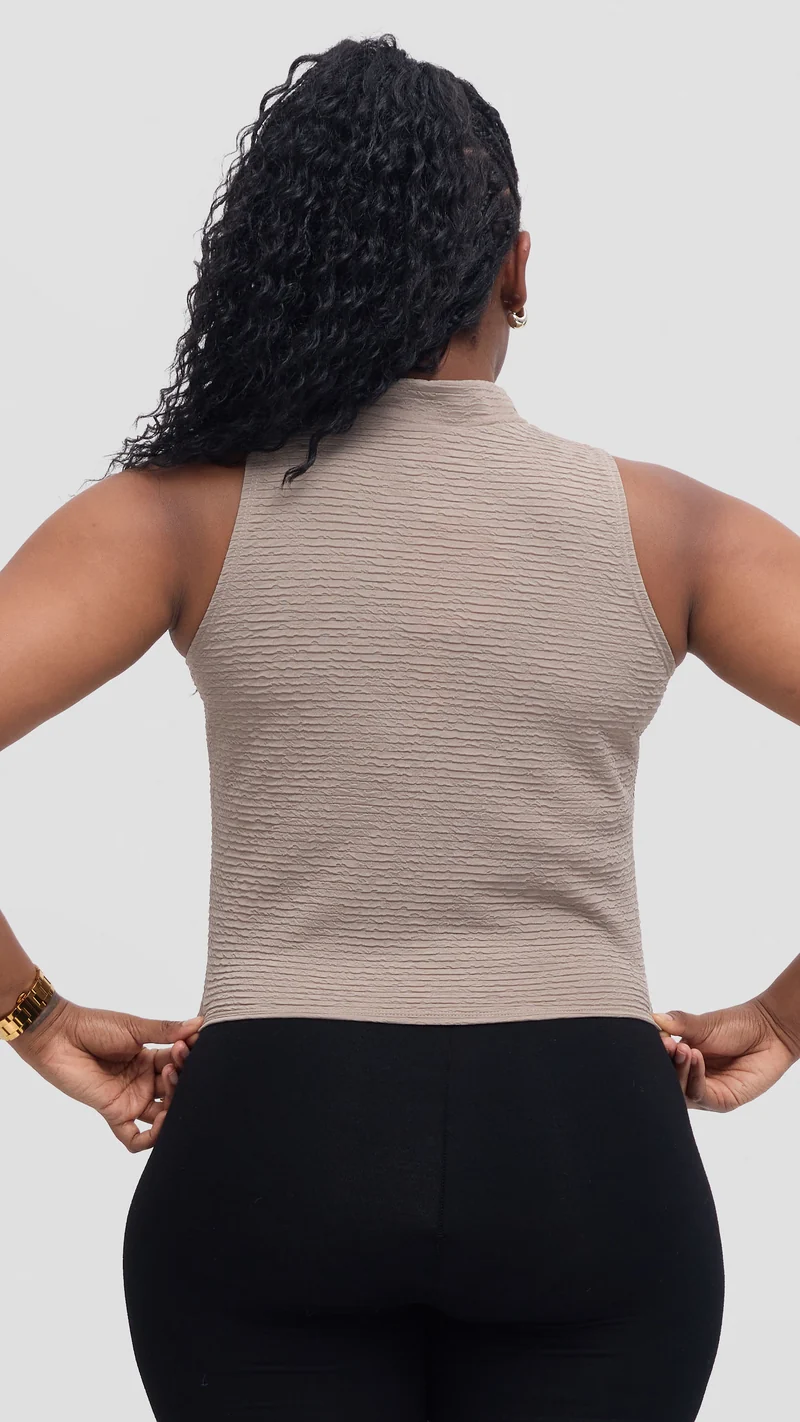 Vivo Kaisa Mock Neck Sleeveless Top - Taupe Hill Texture