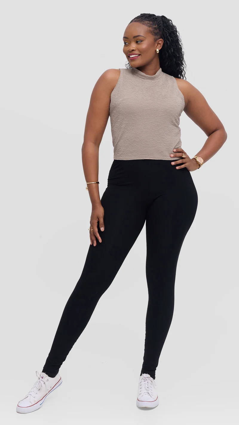 Vivo Kaisa Mock Neck Sleeveless Top - Taupe Hill Texture