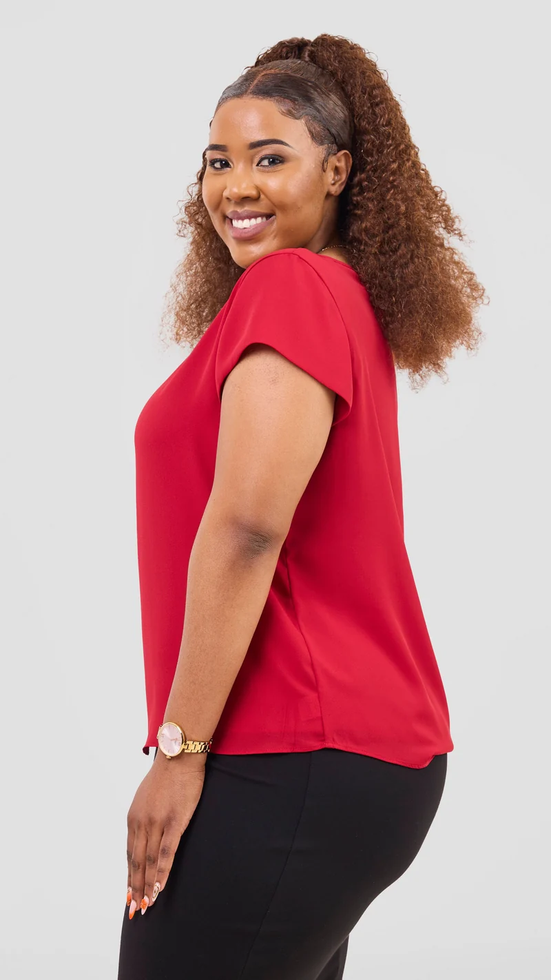 Vivo Basic Chiffon Cap Sleeve Top(Double Layered) - Dark Red