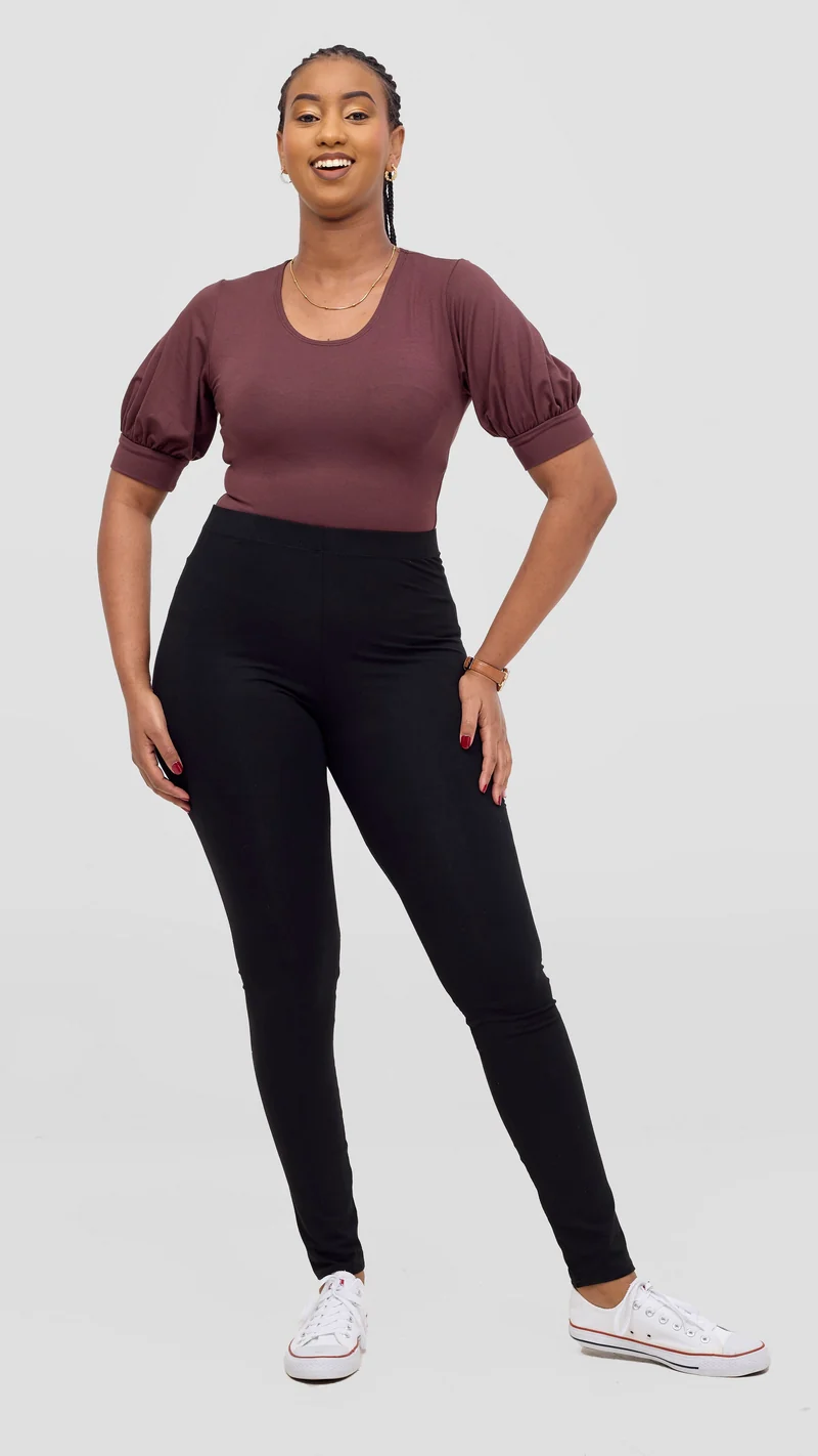 Vivo Tana Puff Sleeve Bodysuit In Jersey - Chocolate Brown