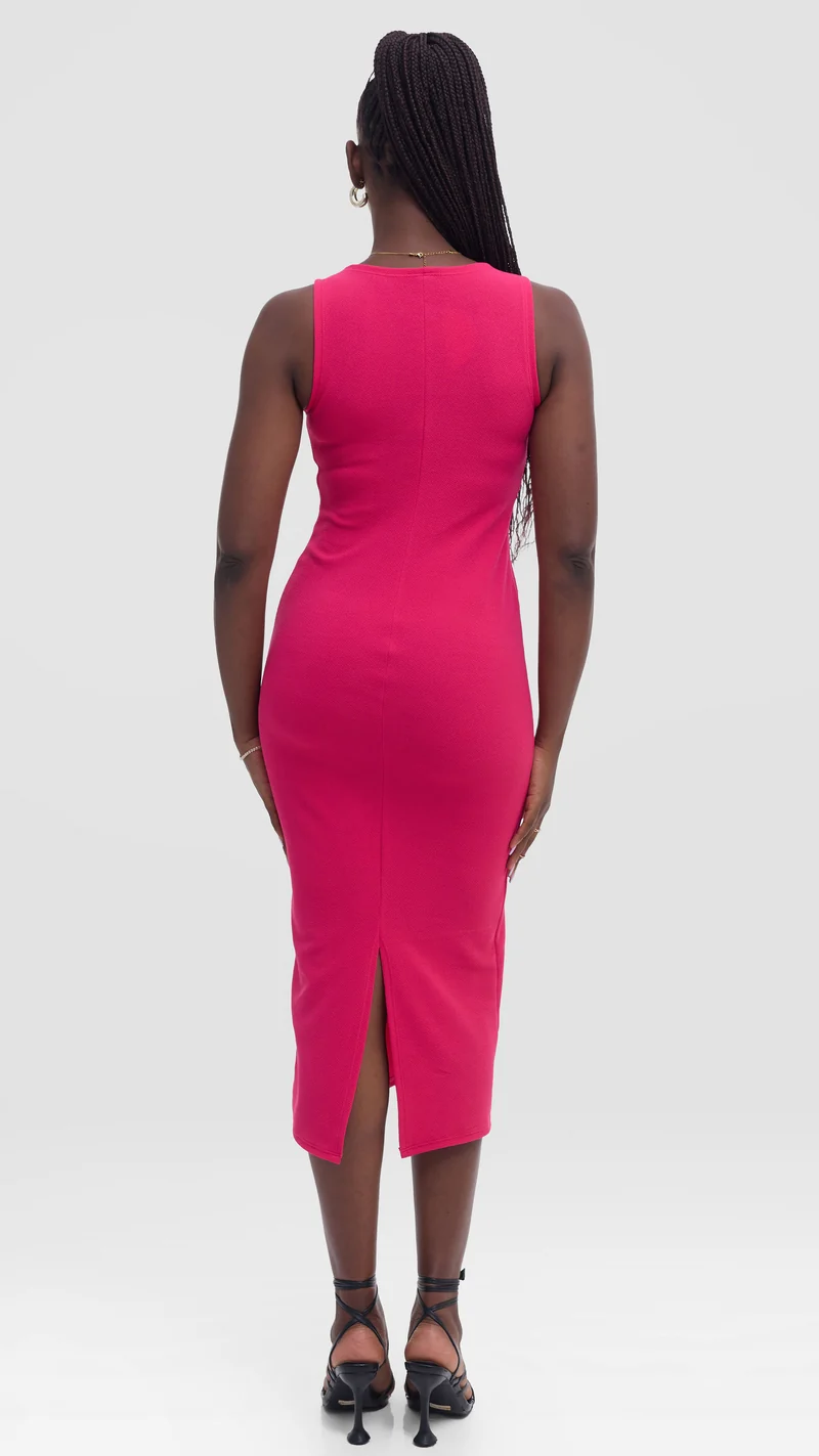 Vivo Midi Bodycon in Stretch Rib - Fuschia