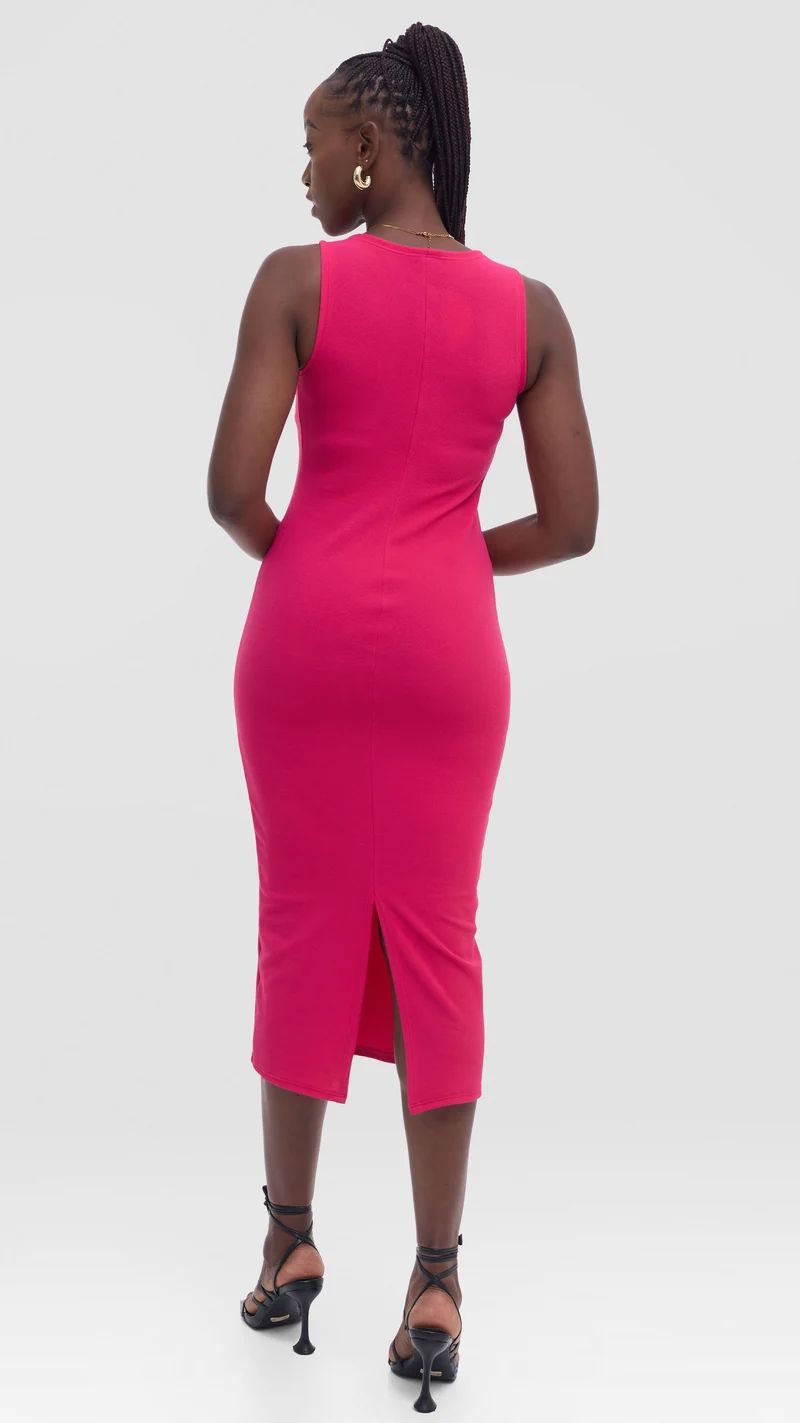 Vivo Midi Bodycon in Stretch Rib - Fuschia