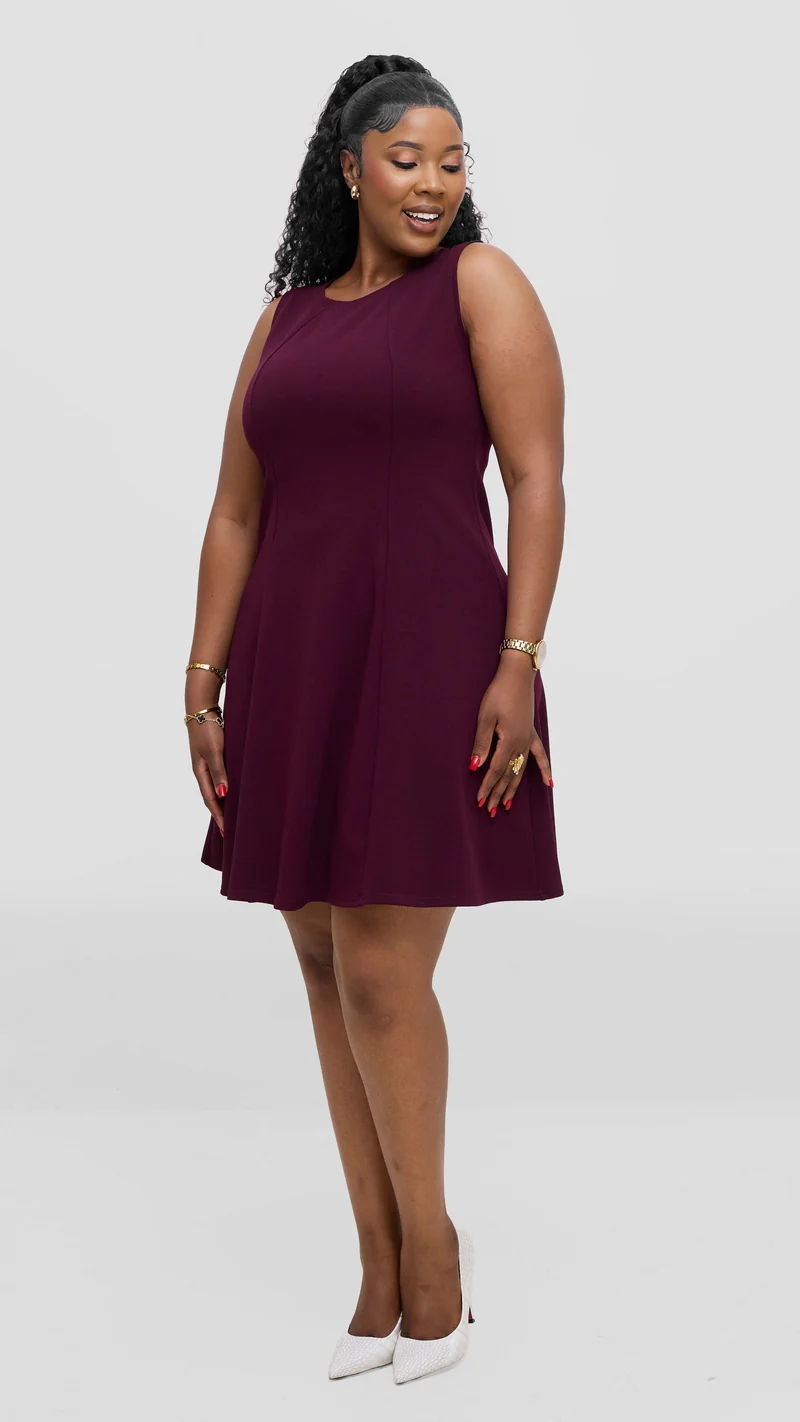 Vivo Studio Panelled Mini Dress in Ponte - Burgundy