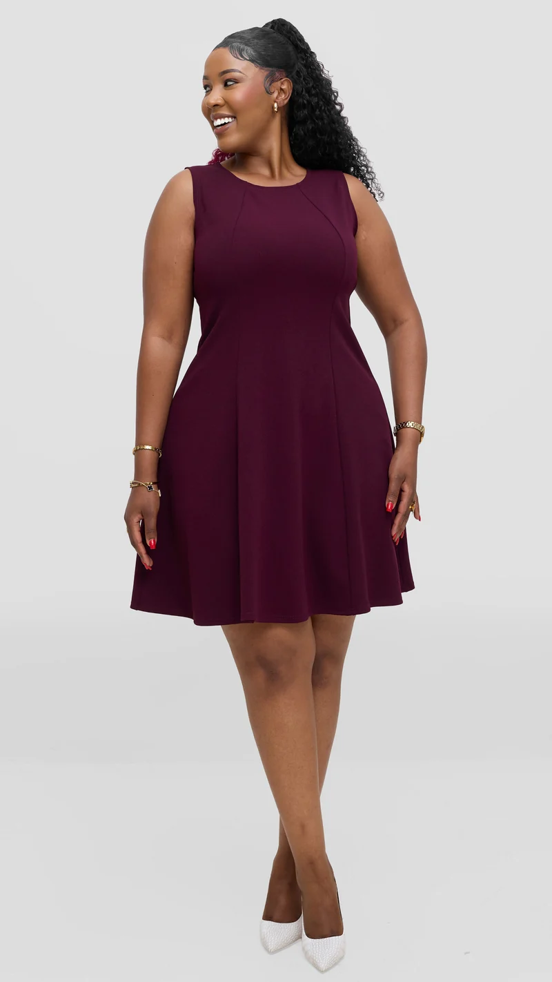 Vivo Studio Panelled Mini Dress in Ponte - Burgundy