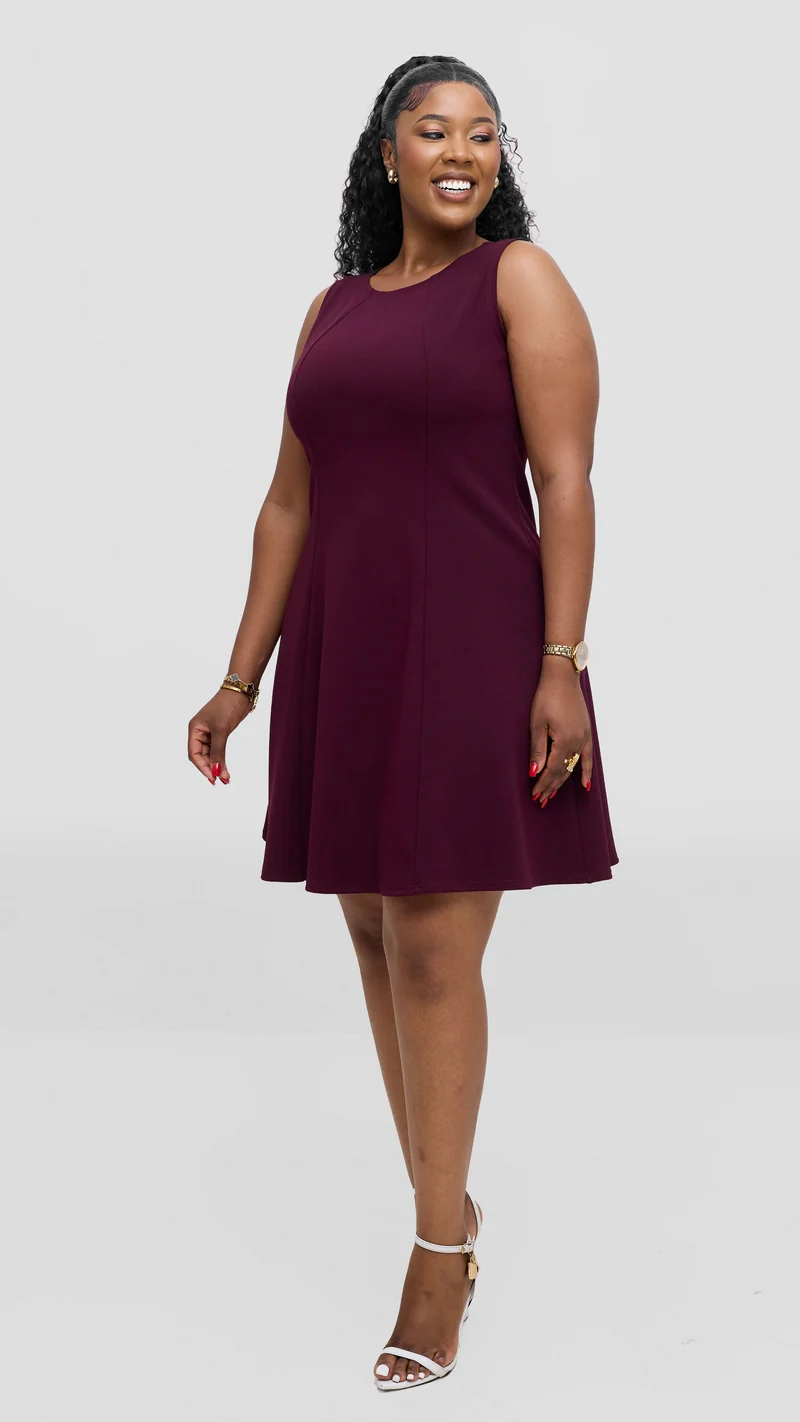 Vivo Studio Panelled Mini Dress in Ponte - Burgundy