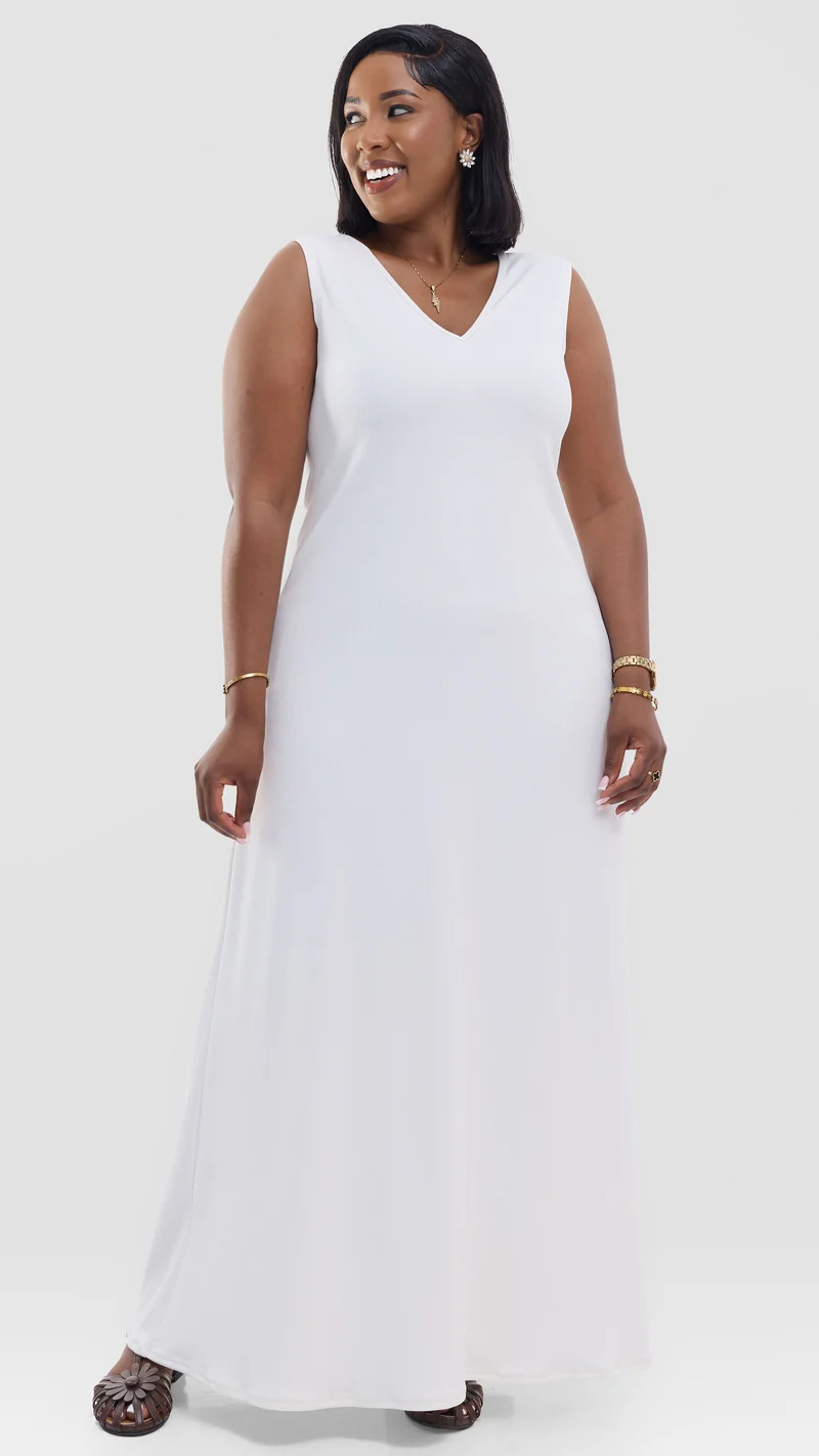 Vivo Maxi Dress in Stretch Rib - Off White