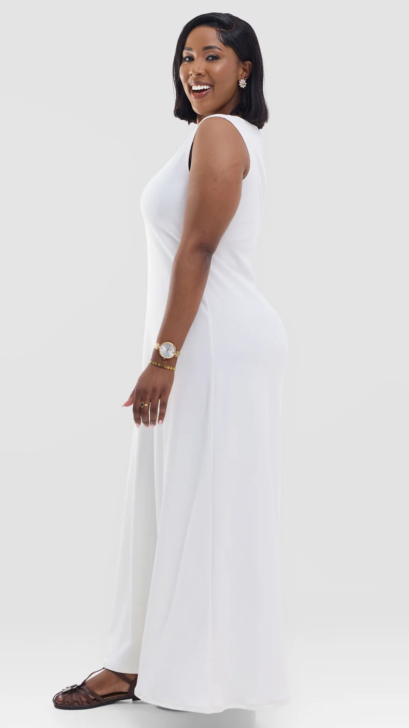 Vivo Maxi Dress in Stretch Rib - Off White